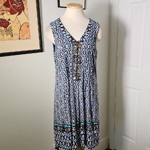 Rabbit Rabbit Rabbit Blue Fabric Label. Size 12. Easy Pop Over.silver Beads.